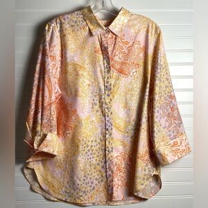 Chico's Women's Paisley 3/4 Sleeve Button-Up No Iron Stretch Blouse Size 2/Large